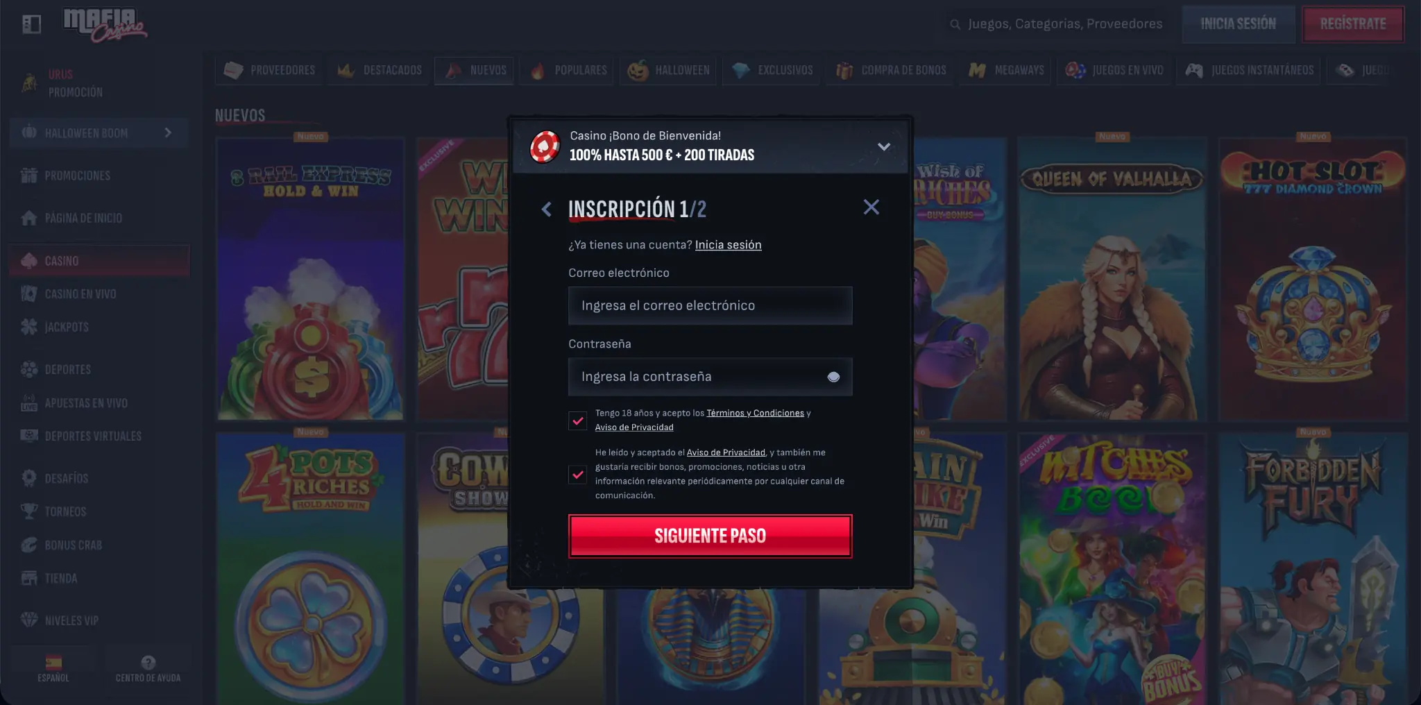 Registro y comienzo del juego en un nuevo casino